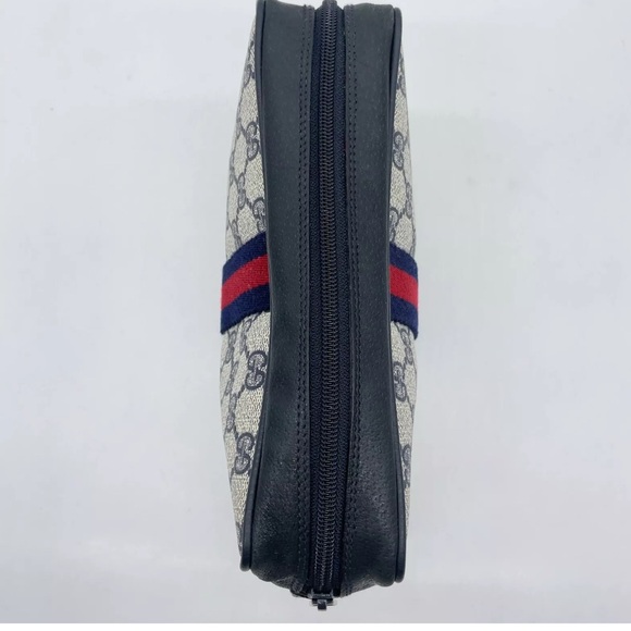 Auth Gucci GG  Supreme  Sherry Line  Navy Blue Zipper Clutch Bag BEAUTIFUL - Picture 7 of 16